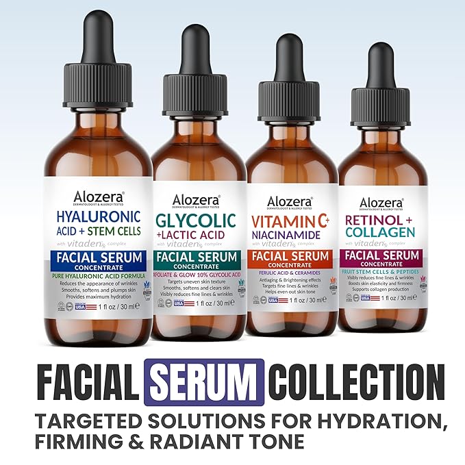 Alozera Hyaluronic Acid Serum for Face with Stem Cells, Deep Hydrating & Plumping Facial Serum for Dry Skin, Helps Improve Smoothness & Elasticity, Anti-Aging Moisturizing Serum for Day & Night