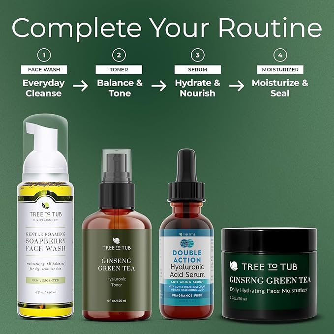 Tree To Tub Hydrating Face Moisturizer for Dry & Sensitive Skin - Water Based Hyaluronic Acid Facial Moisturizer, Moisturizing Face Cream for Women & Men w/Organic Aloe, Green Tea, Natural Ginseng