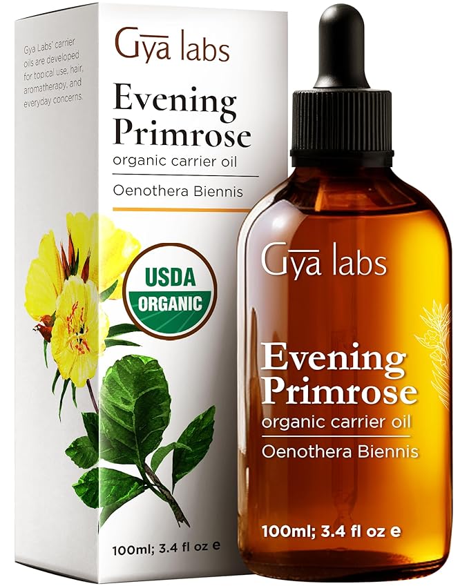 Gya Labs USDA Organic Evening Primrose Oil - 3.4 Fl Oz - Carrier Oil for Hair, Skin, Face, Scalp & Body Massage