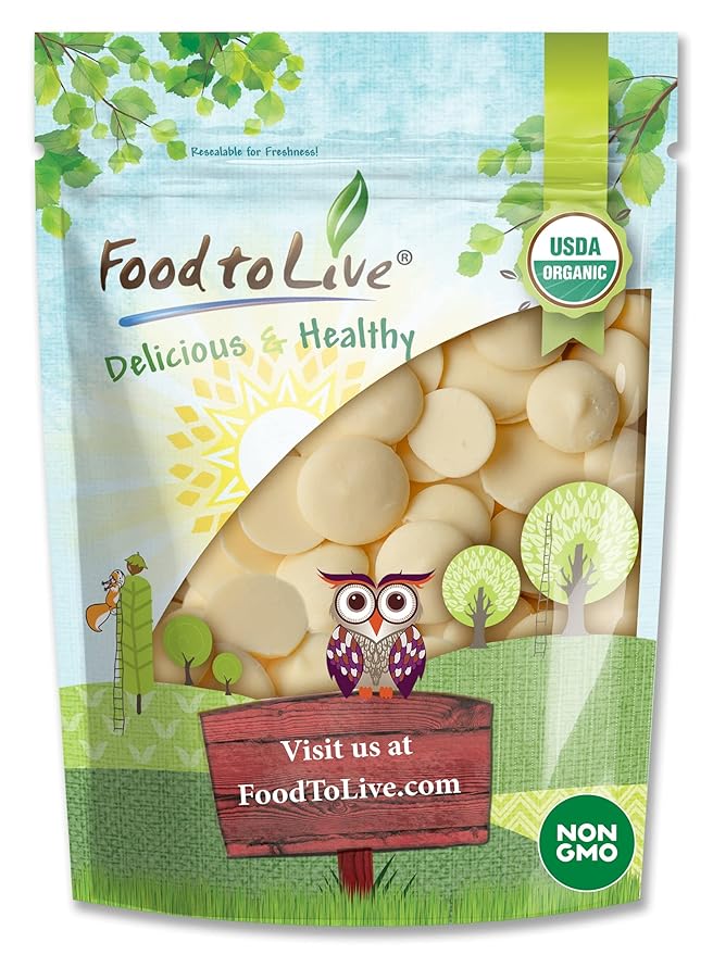 Food to Live Organic Cacao Butter Wafers, 8 Ounces - Non-GMO, Vegan, Food-Grade Cocoa Butter, Bulk, Ideal for Cooking, Baking, and Homemade Chocolate