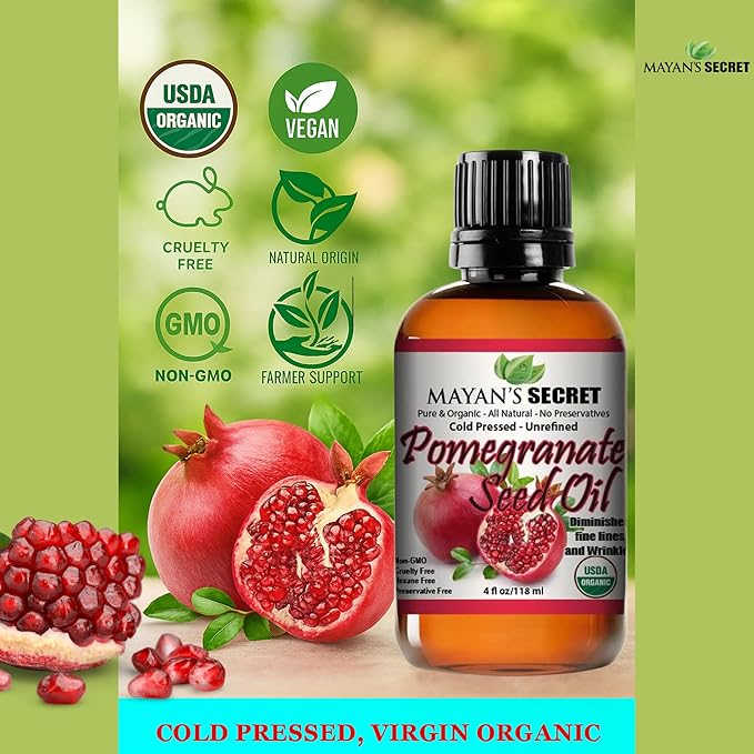 Pure Carrier and Essential Oils for Skin Care, Hair, Body Moisturizer for Face-Anti Aging Skin Care (Pomegranate Seed Oil Organic, 4oz)