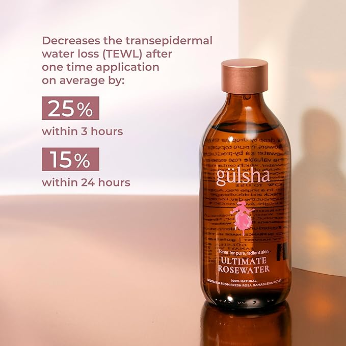 GULSHA ULTIMATE ROSEWATER, Natural Rosa Damascena Flower Water, Cleanses, Nourishes and Tones Skin, Restores Radiance to Your Skin, Free from Chemicals, 100% Natural Glow Rose Essence, 250ml/8.45fl oz
