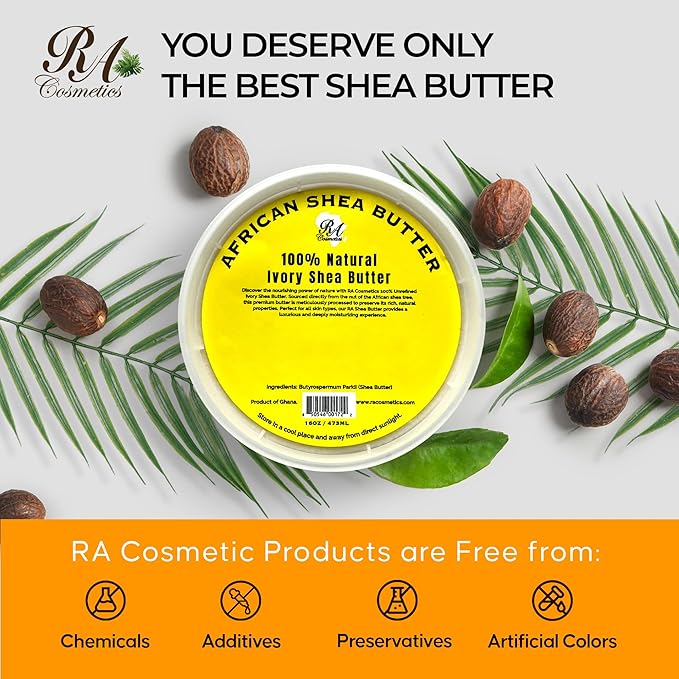 RA COSMETICS 100% Pure Shea Butter, Ivory – 16oz | Raw Unrefined African Shea Butter from Ghana | Ultra-rich Moisturizer for Dry Skin | Whipped Texture | Ideal for DIY Skincare & Haircare Routines