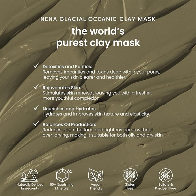 NENA Skincare Clay Mask - Clay Mask for Face - Purifies and Rejuvenates Skin with Mineral-Rich Formula - Refines Pores for Clearer Complexion - 4.2 oz