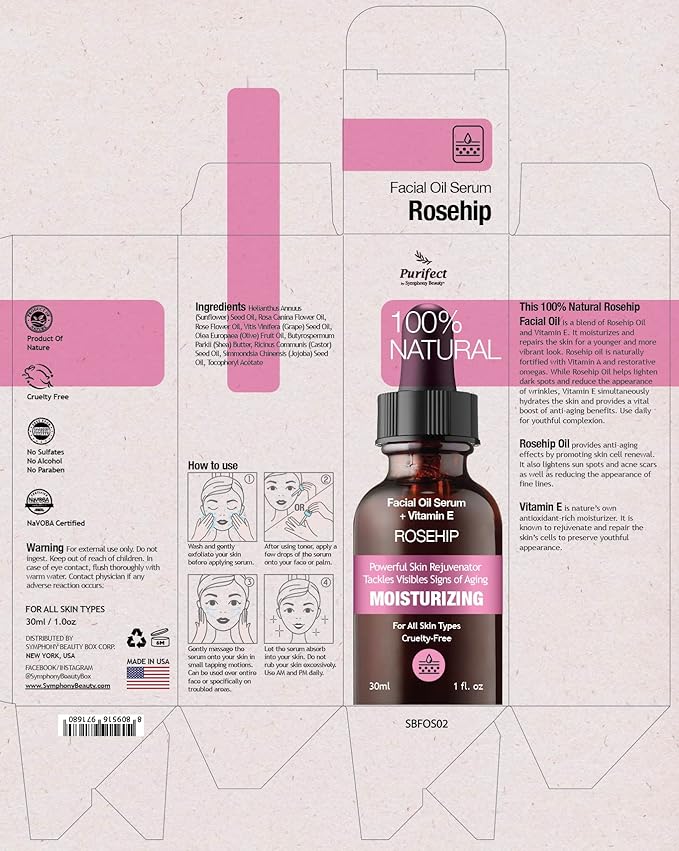 Purifect Rosehip Moisturizing Facial Oil Serum for Skin - Support for Acne Scars & Wrinkles, Moisturizes and Repairs, Naturally Fortified with Retinol (Vitamin A) & Vitamin E - 1 fl oz