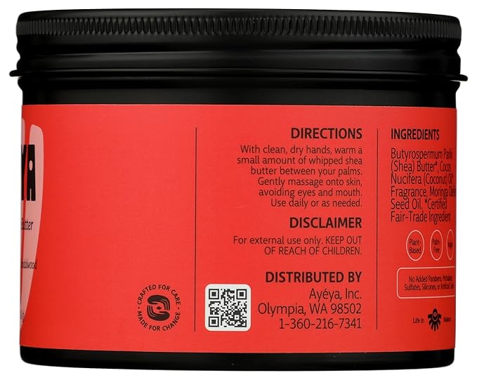 AYÉYA Whipped Shea Body Butter – Joy – Cinnamon, Sandalwood, and Vanilla – Deeply Nourishing Vegan Body Cream for Dry, Dehydrated, or Flaky Skin – Shea, Moringa, and Coconut – 5 oz