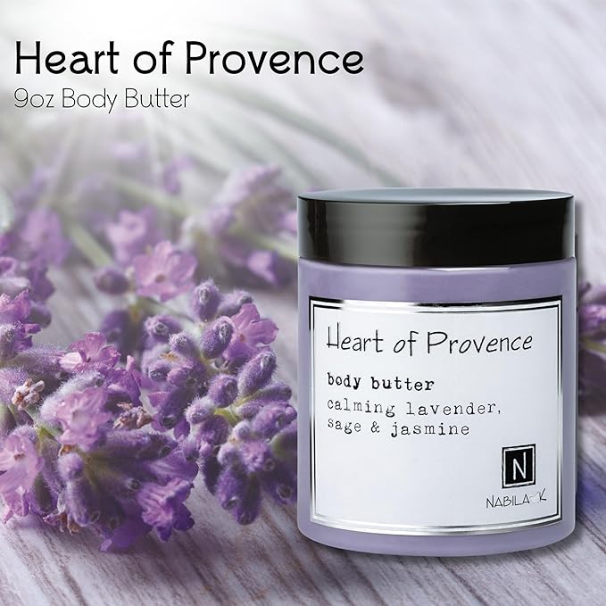 Nabila K Body Butter - Daily Moisturizer for Body Care - Skin Hydrating Deep Moisturizing - Natural Ingredients - Heart of Provence - 9 oz