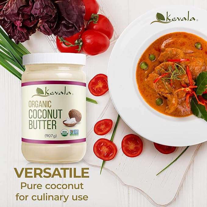 Kevala Organic Coconut Butter - Natural Plant-Based Sandwich Spread, Made in USA, Spreadable Coconut Cream for Daily Baking and Cooking, Nutritious Addition to Snacks and Breakfasts, 2 lb