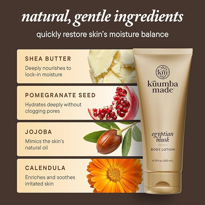 Kuumba Made Egyptian Musk Body Lotion, Hydrating Daily Moisturizer with Shea Butter & Botanical Oils, Vegan, 6.75 Oz