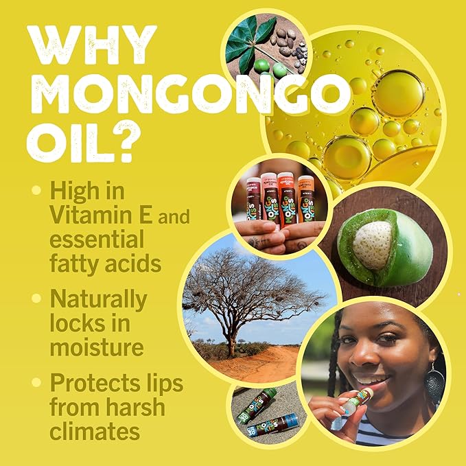 Eco Lips Mongo Kiss Organic Lip Balm 4 Pack Peppermint, Pomegranate, Vanilla Honey, Black Cherry - 100 Percent USDA Organic - Soothe, Moisturize Dry, Cracked and Chapped Lips - Made in USA