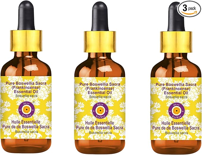 Deve Herbes Pure Boswellia Sacra (Frankincense) Essential Oil (Boswellia Sacra) with Glass Dropper Steam Distilled 100ml X 3 (10 oz)