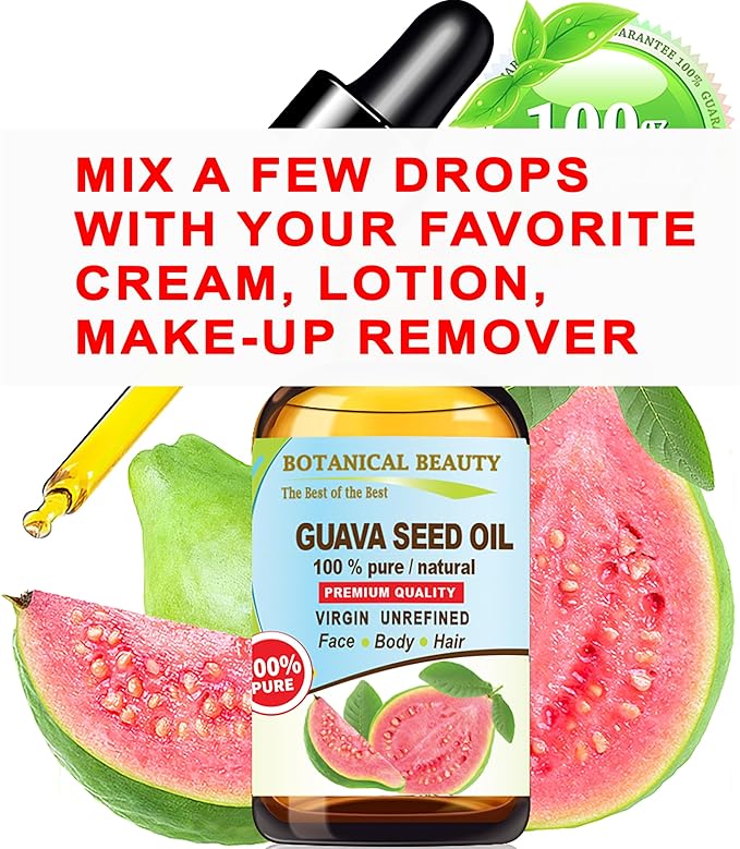 Botanical Beauty GUAVA SEED OIL 100% Pure Natural Virgin Unrefined Cold Pressed for FACE, SKIN, BODY, HAIR, NAILS Anti-Aging Vitamin C (2 Fl Oz 60 ml)