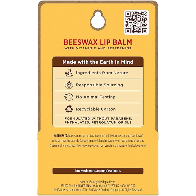 Burt's Bees Lip Balm - Original Beeswax, Lip Moisturizer With Responsibly Sourced Beeswax, Tint-Free, Natural Origin Conditioning Treatment, 2 Tubes, 0.15 oz.