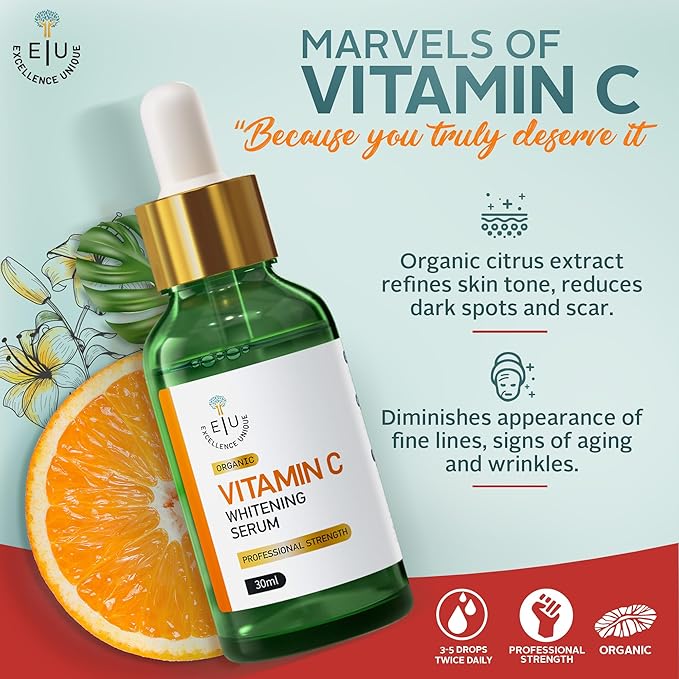 EU Pure Vitamin C Serum for Face - Vitamin C Serum - Anti-Aging - Brighten, Firm - Professional Strength, Organic, and Daily Moisturizer