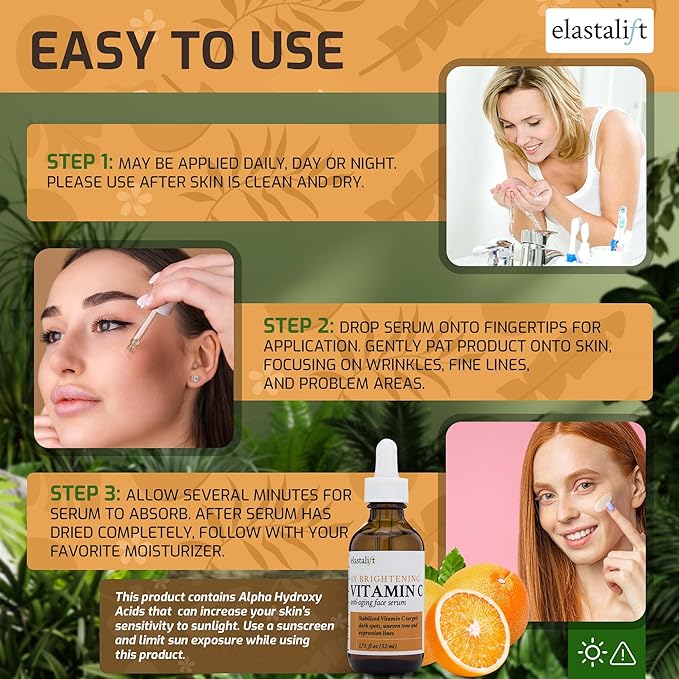 Elastalift Vitamin C Facial Serum For Age Spots, Wrinkles, & Expression Lines. Anti-Aging Face Serum W/Vitamin C & Hyaluronic Acid Brightens Skin To Promote Healthier Skin Complexion (2-Pack)