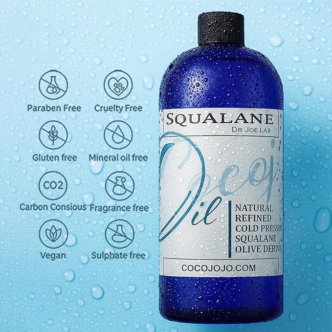 Dr Joe Lab Squalane Oil Pure Plant Derived Refined Cold Pressed Squalene From Olives Vegan Undiluted Bulk Carrier Oil for Face Skin Hair Body Cosmetics Natural Cleanser Moisturizer (16 oz)
