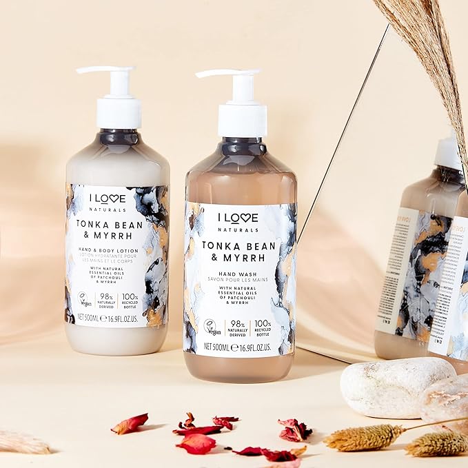 I LOVE Naturals Tonka Bean and Myrrh Hand and Body Lotion - Moisturizing Lotion for Dry Skin - Coconut Oil and Shea Butter Lotion - 16.9 oz