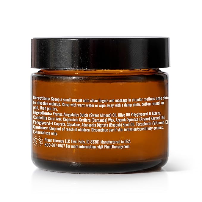 Plant Therapy Makeup Remover Balm 2 oz Gently Cleanses Away Makeup, Nourishes & Softens Skin as it Cleans, All-Natural & Vegan Ingredients
