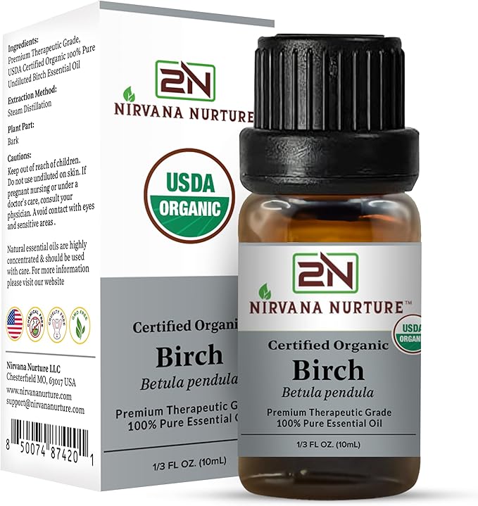 Birch Essential Oil, USDA Certified Organic, 100% Pure Undiluted, Aromatherapy Oil for Diffuser, Hair & Skin Care