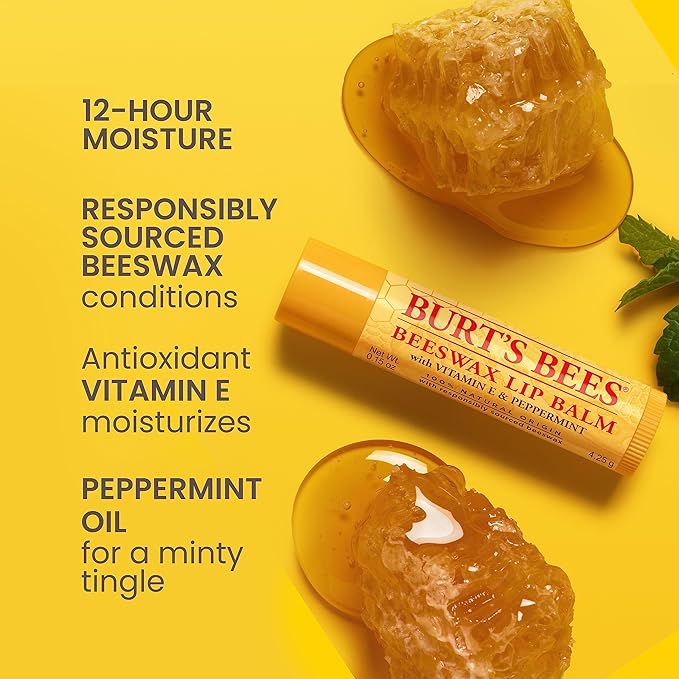 Burt's Bees Lip Balm, Lip Moisturizer With Responsibly Sourced Beeswax, with Vitamin E & Peppermint Oil, Natural Origin Moisturizing Care, 1 Tube, 0.15 oz. (Pack of 2)