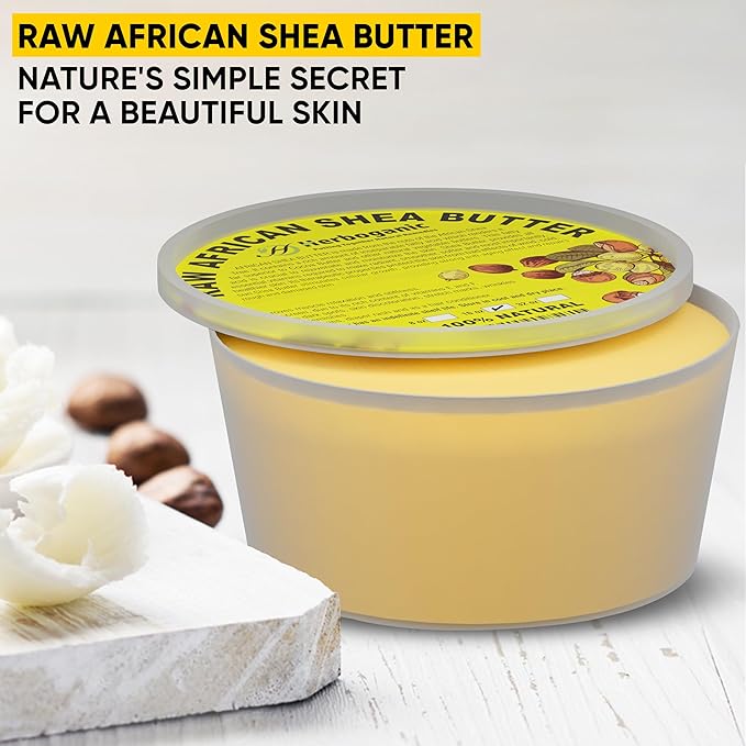 HERBOGANIC Pure African Shea Butter Raw Organic, Yellow Ivory 100% Natural Unrefined | For Body & Hair Scalp Non GMO - 16 oz