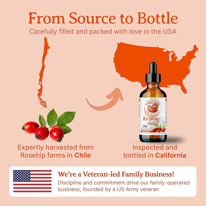 Bella Terra Oils Organic Rosehip Oil for Face, Pure Cold-Pressed Rose Hip Seed Oil for Skin & Hair, Natural Moisturizer & Anti-Aging Facial Oil 16oz