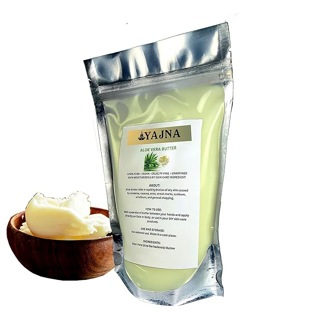 Yajna Organic Raw Aloe Vera Butter 100% Pure,Natural & Unrefined| Skin Moisturizer For Face, Body & Hair| 4 OZ/115 GM Ivory/White Grade A | DIY Creams, Balms, Lotions, Soaps| Softens Dry & Tough Skin