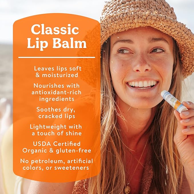 Badger Tangerine Breeze Classic Lip Balm, 100% Organic Lip Balm, Long Lasting Lip Care w/Light Silky Texture, Bright & Cheerful Lip Balm for Kids & Adults, 4 Pack
