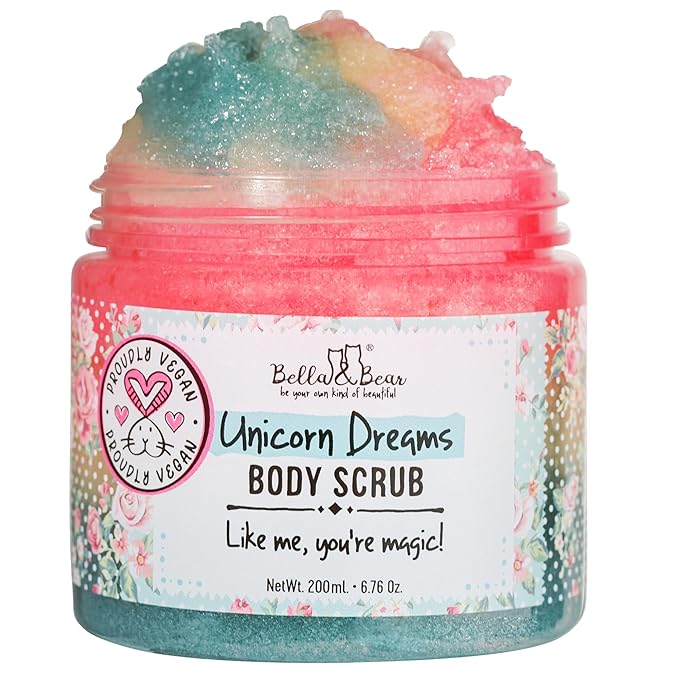 Bella & Bear Unicorn Dream Body Scrub - Vegan, Cruelty-Free, Paraben-Free Exfoliating Sugar Scrub for Smooth Skin - Mango, Pineapple & Vanilla
