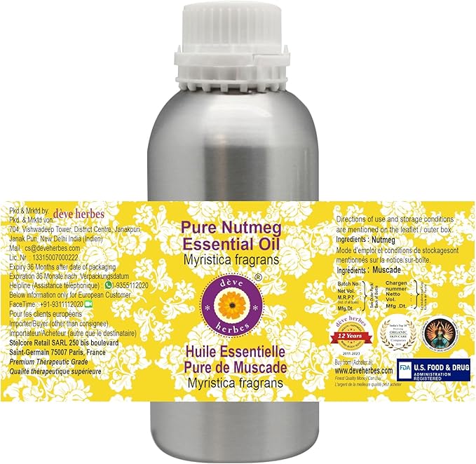 Deve Herbes Pure Nutmeg Essential Oil (Myristica fragrans) Steam Distilled 1250ml (42 oz)