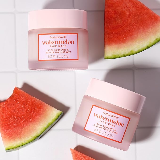 NATURE WELL Watermelon Face Mask, Enriched with Hydrating Watermelon Fruit Water & Plant-Derived Squalane, Promotes A Radiant & Moisturized Complexion, 2 Oz.