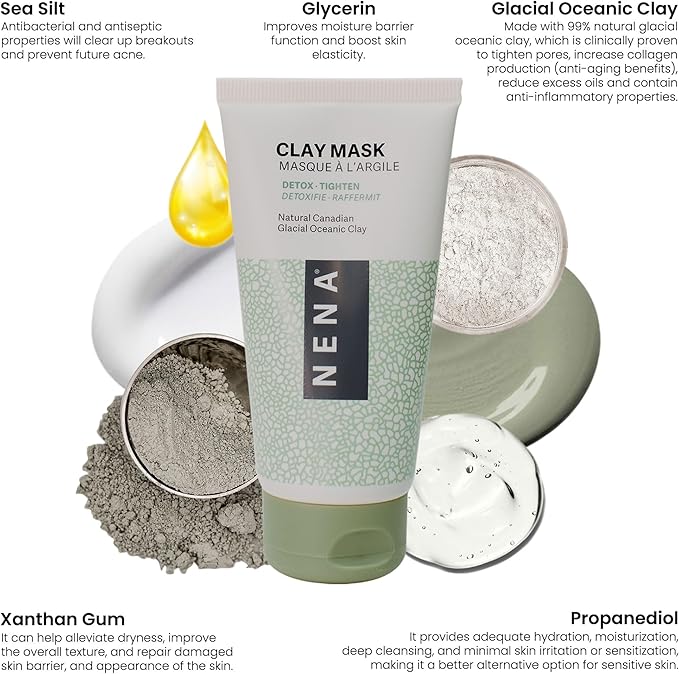NENA Skincare Clay Mask - Clay Mask for Face - Purifies and Rejuvenates Skin with Mineral-Rich Formula - Refines Pores for Clearer Complexion - 4.2 oz