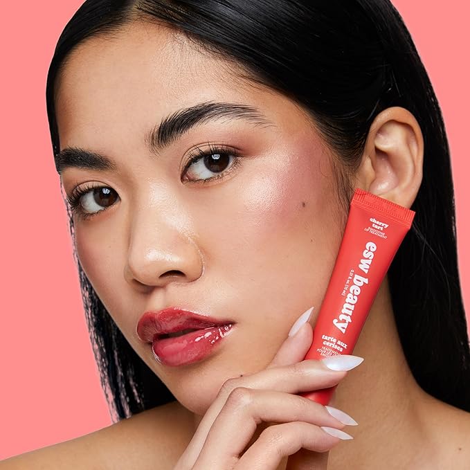 ESW Beauty Cherry Tart Smoothie Lip Treatment - Jelly Red Tint with Shea Butter, Peptides, Cherry Extract for Advanced Smoothing & Collagen Boost