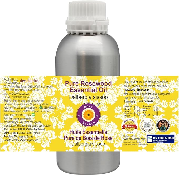 Deve Herbes Pure Rosewood Essential Oil (Dalbergia Sissoo) Steam Distilled 630ml (21 oz)