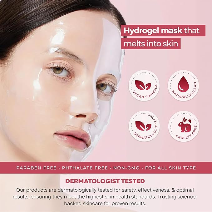 Hydrogel Collagen Face Mask – Overnight Hydrating & Firming Treatment for Dry or Mature Skin – Dermatologist Tested, Anti Aging Korean Skin Care, Vegan, Clean Beauty – Pack of 5
