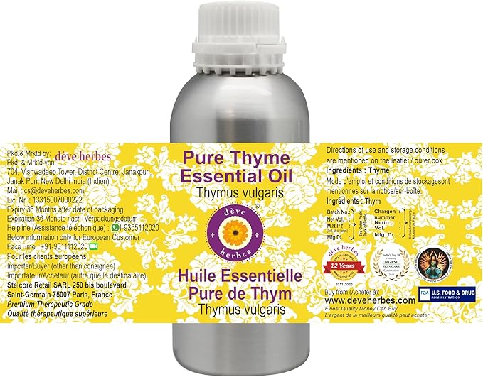 Deve Herbes Pure Thyme Essential Oil (Thymus vulgaris) Steam Distilled 1250ml (42 oz)