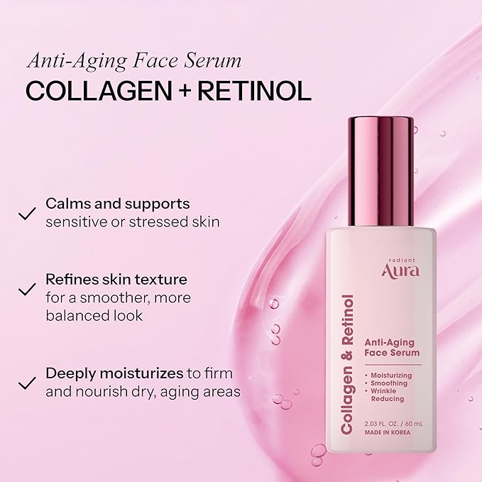 Collagen & Retinol Serum For Face – Dermatologist Tested, Anti Aging, Korean Skin Care – Firming, Hydrating, Fast-Absorbing, Smoothing – Vegan, Clean Beauty – 2.03 Fl Oz