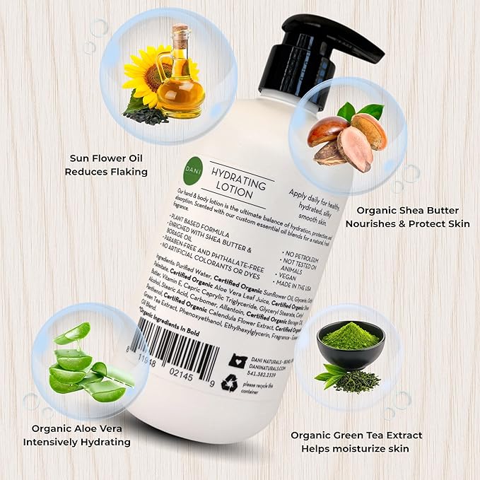 DANI Naturals Bamboo Bergamot Hydrating Lotion, Vegan Paraben-Free, Made with Organic Ingredients, 12 fl oz