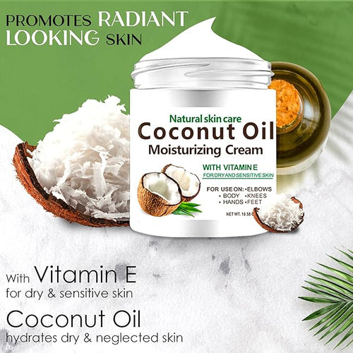3 Packs x 300 ml Coconut Oil Moisturizing Cream 3-Pack, Lightweight Lotion for Face Body Hands, Fast-Absorbing Non-Greasy Daily Care