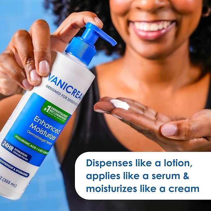 Vanicream Enhanced Moisturizer, 12 fl oz, Formulated without Common Irritants, Body Moisturizer, All-Day Hydration with Hyaluronic Acid, Glycerin & Ceramides for Sensitive Skin