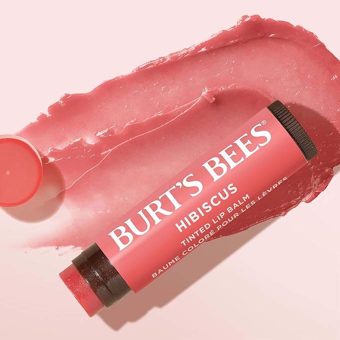 Burt's Bees Lip Tint Balm, Long Lasting 2 in 1 Duo Tinted Balm Formula, Color Infused with Hydrating Shea Butter for a Natural Looking Buildable Finish, Hibiscus, 1 Tube (Pack of 2)