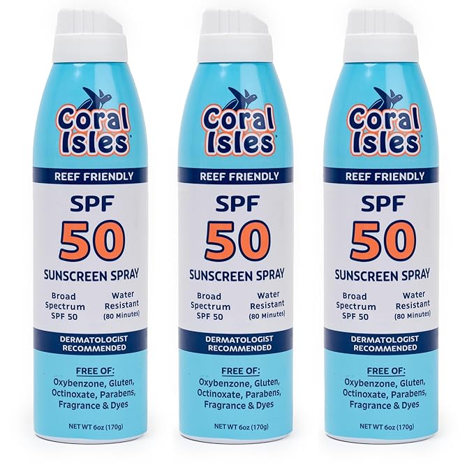 Coral Isles Sunscreen Spray SPF 50 - Hawaii Reef Safe Act Compliant - Oxybenzone & Octinoxate Free - Broad Spectrum - Water Resistant, 6 Fl Oz (Pack of 3)