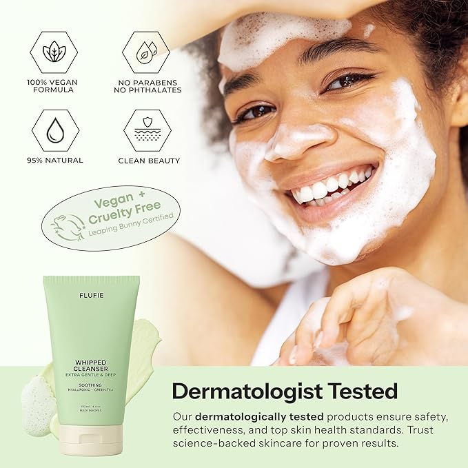 Whipped Facial Cleanser with Hyaluronic Acid & Green Tea – Deep Hydration & Gentle Pore Care – Dermatologist Tested, Anti-Aging, Korean Skin Care – Vegan, Cruelty-Free, Paraben-Free – 4.4 oz