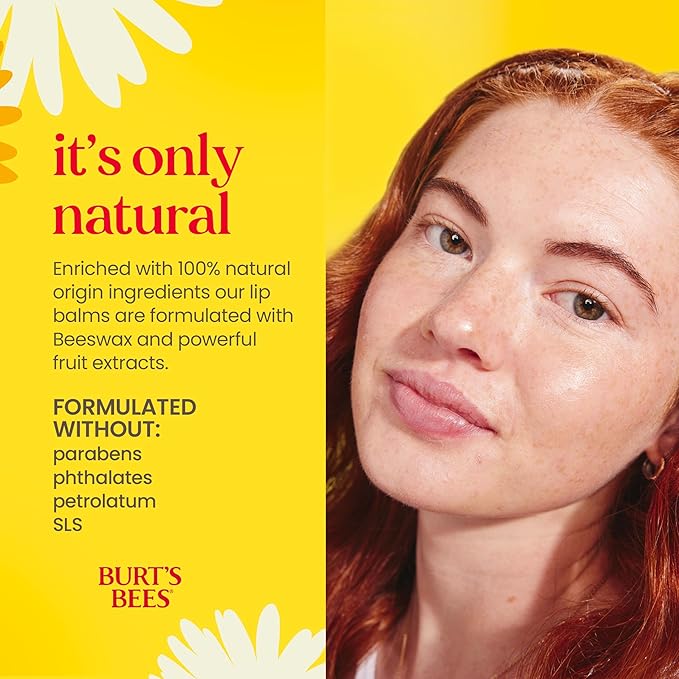Burt's Bees Lip Balm - Pomegranate, Lip Moisturizer With Responsibly Sourced Beeswax, Tint-Free, Natural Origin Conditioning Treatment, 4 Tubes, 0.15 oz.