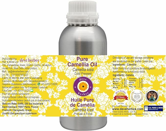 Deve Herbes Pure Camellia Oil (Camellia kissi) Cold Pressed 630ml (21 Oz)