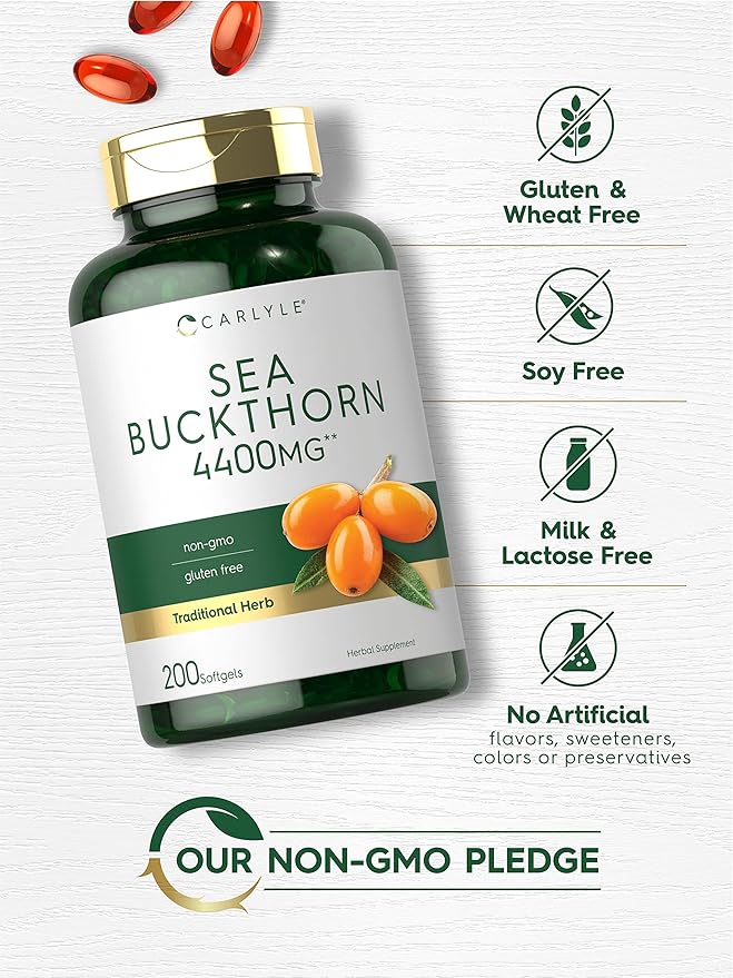 Carlyle Sea Buckthorn Oil Capsules | 200 Softgels | Non-GMO, Gluten Free | Sea Buckthorn Berry Oil Supplement