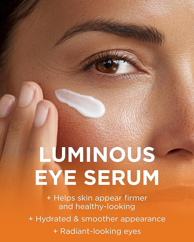 Andalou Naturals Luminous Eye Serum - Illuminating Under Eye Moisturizer for Dark Circles and Puffiness - With Vitamin C & Caffeine for a Rejuvenated, Youthful Appearance - 0.6 Oz