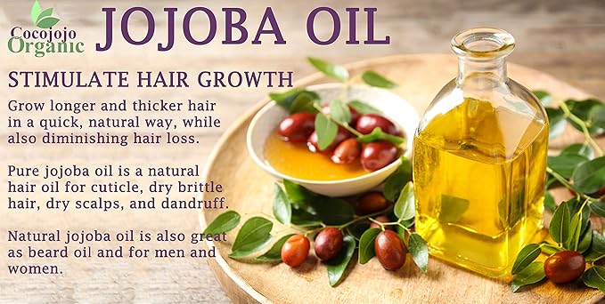 cocojojo Jojoba Oil Organic, Jojoba Oil for Hair Growth, Jojoba Oil for Skin, Jojoba Oil for Face, 100% Pure Natural, Cold Pressed, Deep Moisturizing Anti-Aging, Essential Oils - 4 Fl Oz