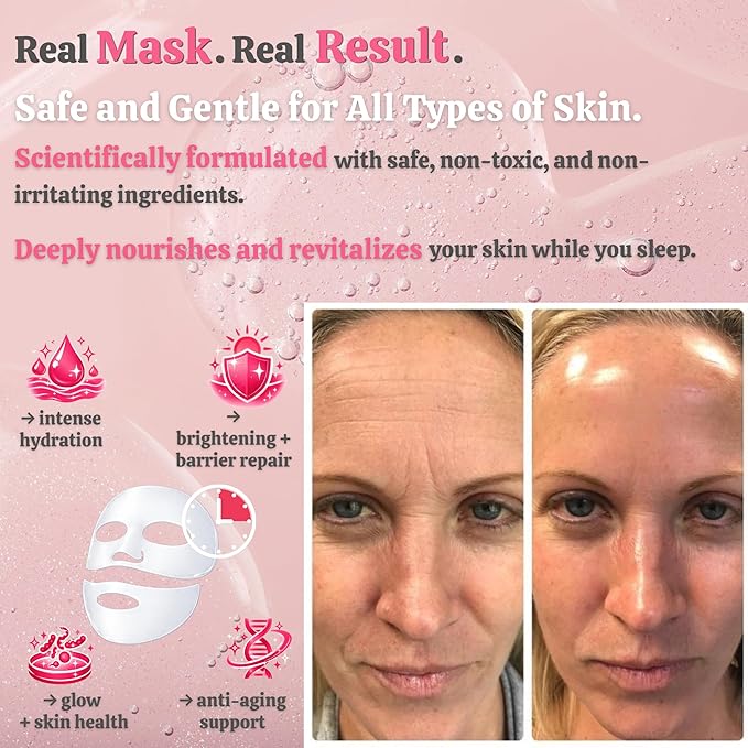 Wellnature™ The Original Overnight Real Deep Mask - It's Giving Glass Skin Hydrating Hydrogel Turns Transparent Sleep Mask Bio-Collagen Oligo-Hyaluronic Acid, Skincare Gift, Pack of 4