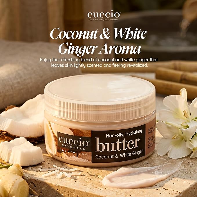 Cuccio Naturale Butter Blends - Ultra-Moisturizing, Renewing, Smoothing Scented Body Cream - Deep Hydration For Dry Skin Repair - Made With Natural Ingredients - Coconut And White Ginger - 8 Oz